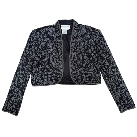 Vintage Papell Boutique Beaded Embroidered Silk Jacket PM Cropped Holiday Party - Picture 1 of 4